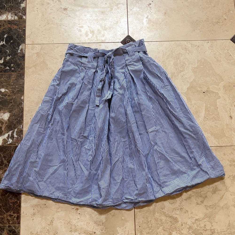 Max Studio Blue and White Striped A-Line Skirt